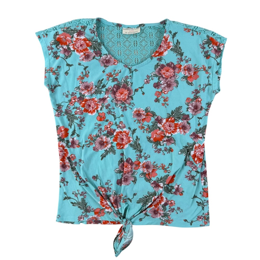 Floral Boho Tie Front Top Crochet Lace Yoke Small Bobbie Brooks